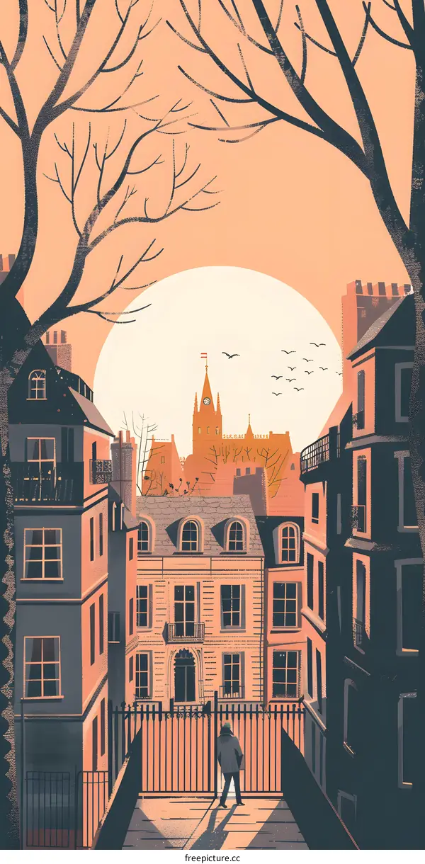 A Man Walking Through an Alleyway in the City at Sunset