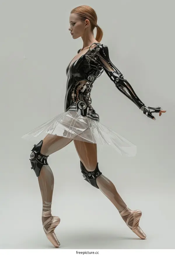 The ballerina dances gracefully in her robotic body