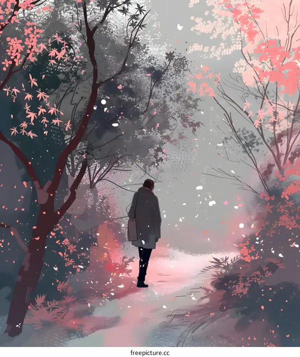 Man Walking Through a Forest in Spring