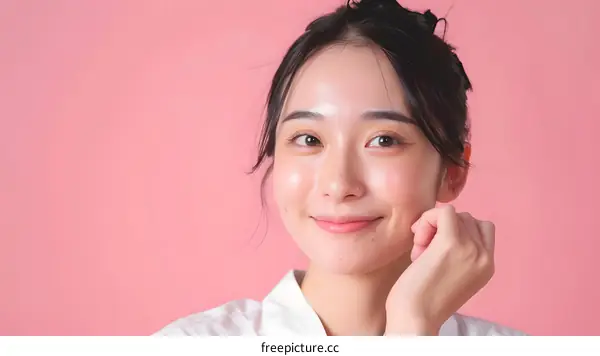 Portrait of a Young Asian Woman with a Pink Background