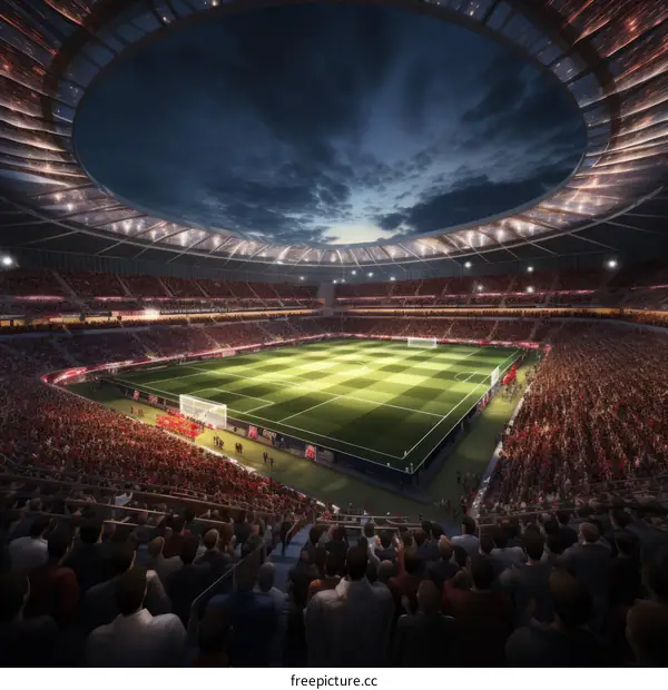 A large stadium filled with spectators watching a soccer match