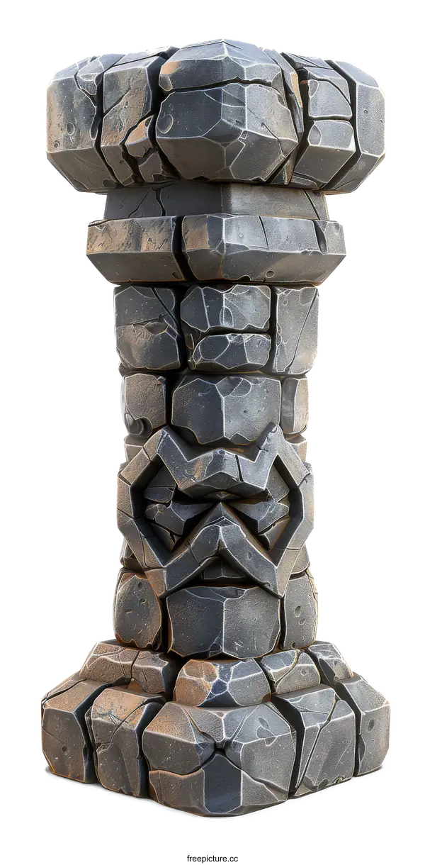 [Transparent Background PNG]A Cracked Stone Pillar on White Background