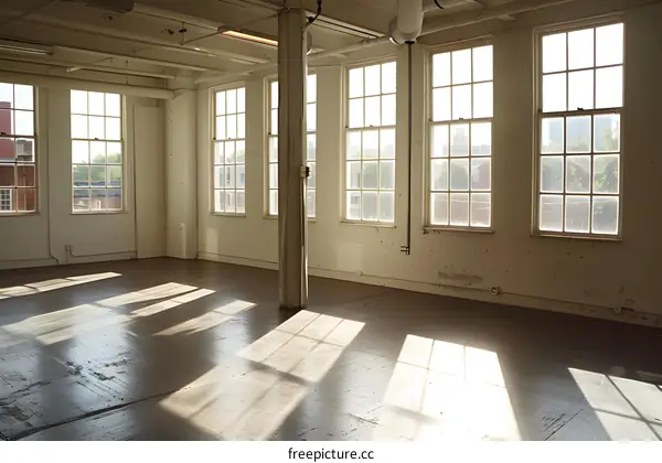 Empty White Room With Large Windows And Sun Rays