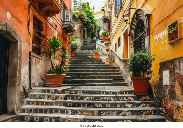 Colorful Stone Steps in a Narrow Italian Alley