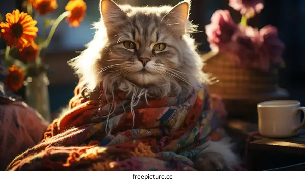 Ginger Cat Snuggled in Blankets