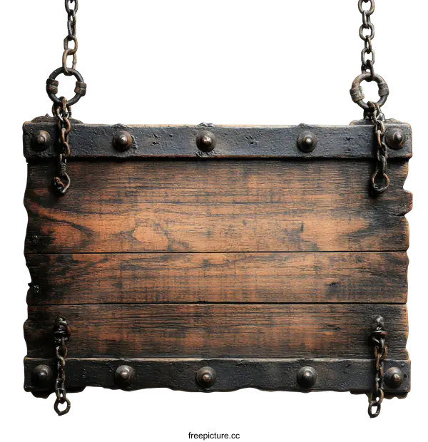[Transparent Background PNG]Antique Wooden Sign with Iron Border