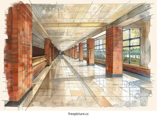 Perspective View of a University Corridor