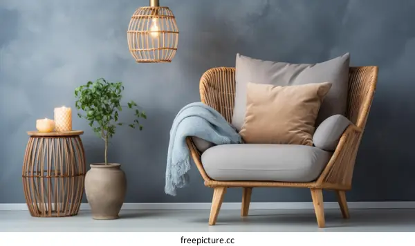 A Comfortable Rattan Chair in a Stylish Living Room