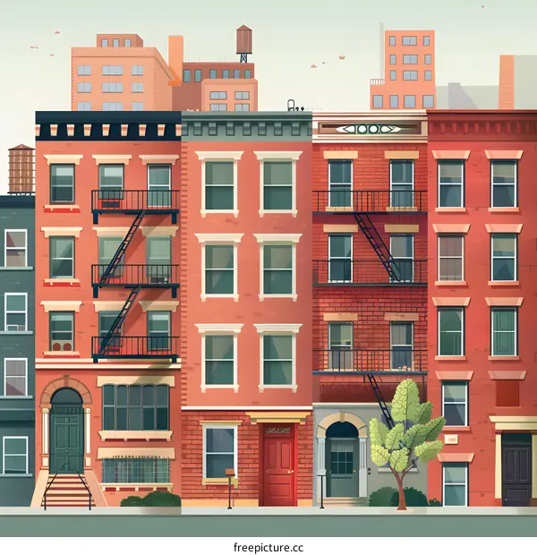 Red Brick Townhouses Illustration