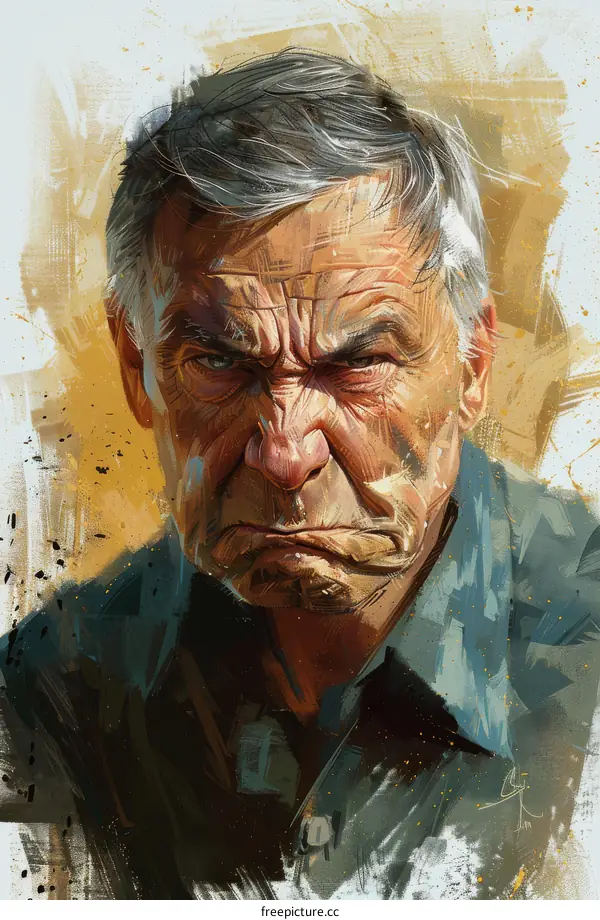 portrait of an old man with a grumpy expression