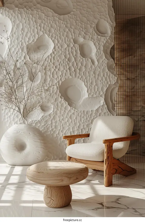 Modern minimalist living room with textured wall