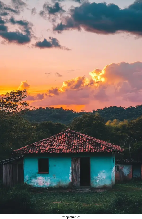 Rural Sunset Cabin in a Lush Landscape