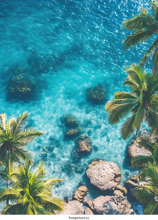 Tropical Beach Palm Trees Overlooking Clear Ocean