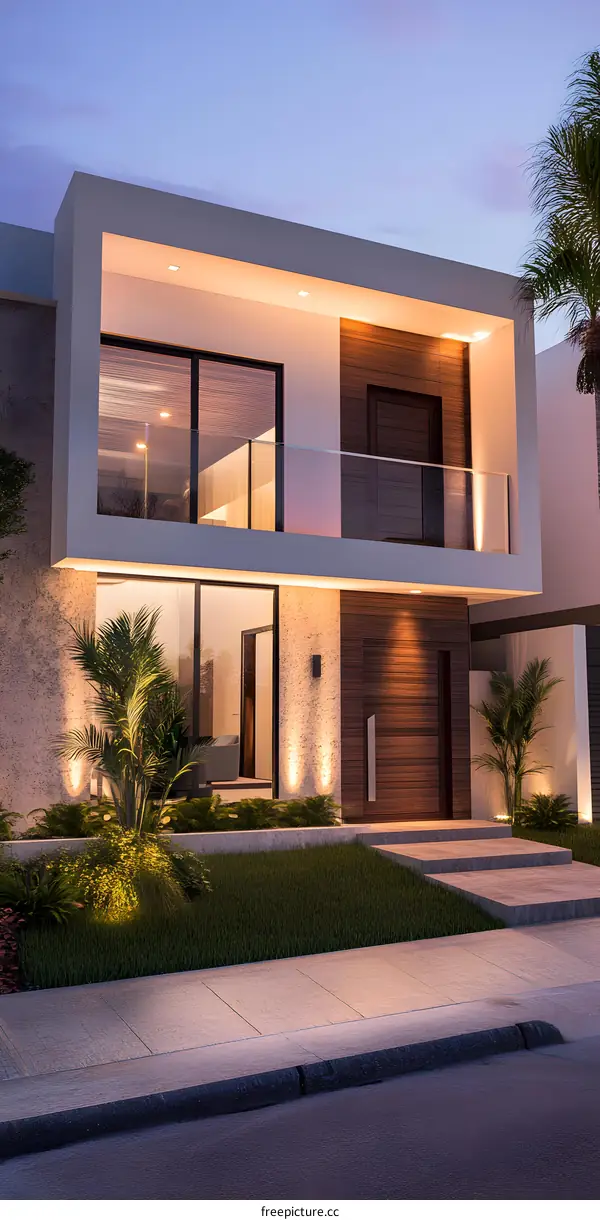 Modern House with a Balcony and Palm Trees