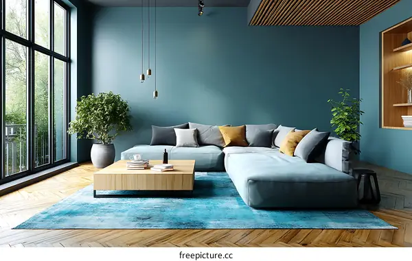 Modern Teal Living Room Interior Design