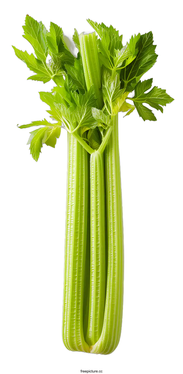 [Transparent Background PNG]Fresh Green Celery Stalks On White Background