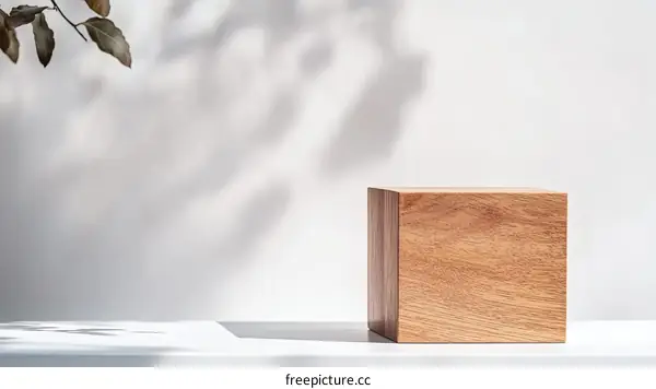 Modern Wooden Cube Display Stand Against White Background