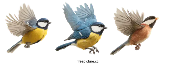 [Transparent Background PNG]Three Birds in Flight Against a White Background