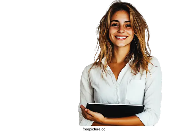 [Transparent Background PNG]Confident Caucasian Woman Holding Documents