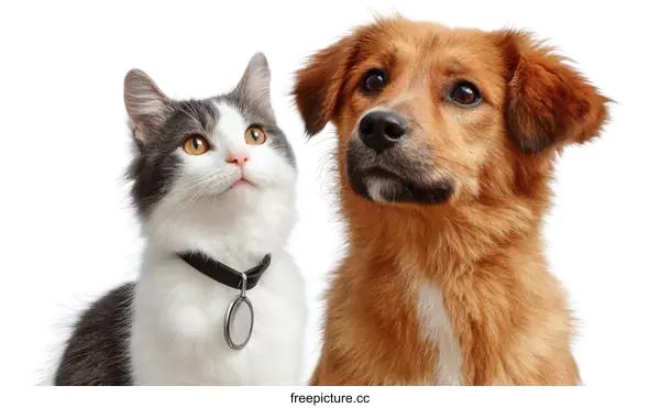 [Transparent Background PNG]Closeup of a Cat and a Dog