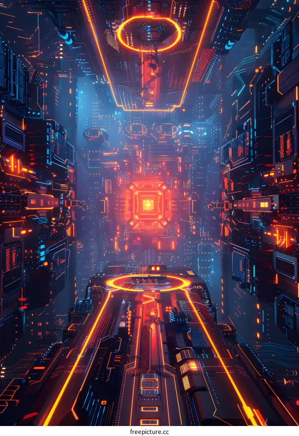 futuristic sci-fi circuit board tunnel