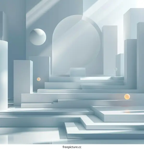 3D rendering of a blue and white geometric structure with a spotlight