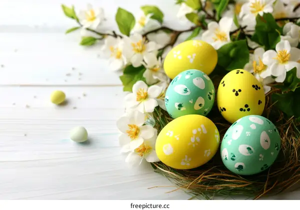 Easter Eggs Nestled Among Spring Flowers