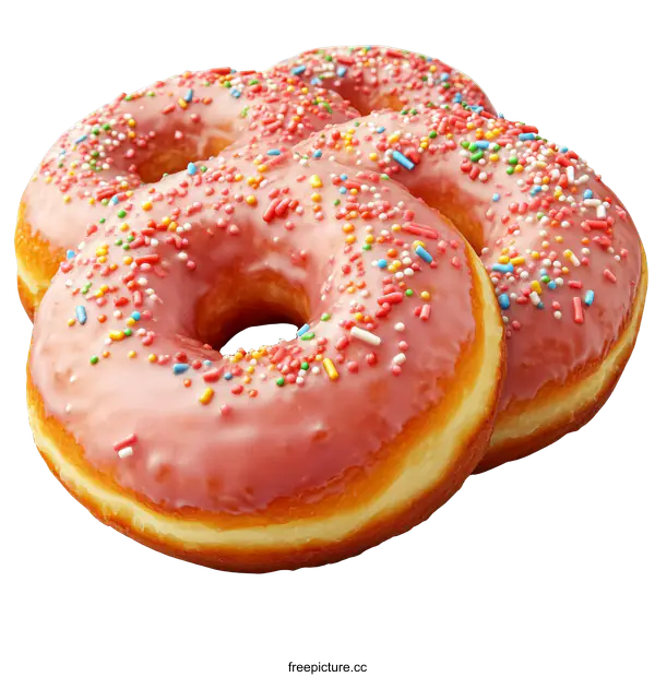 [Transparent Background PNG]Pink Glazed Donuts with Sprinkles Close-up