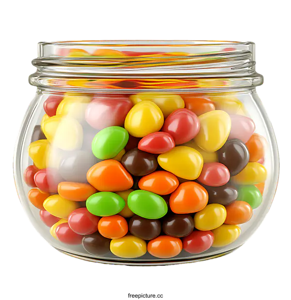 [Transparent Background PNG]Colorful Candies in a Glass Jar