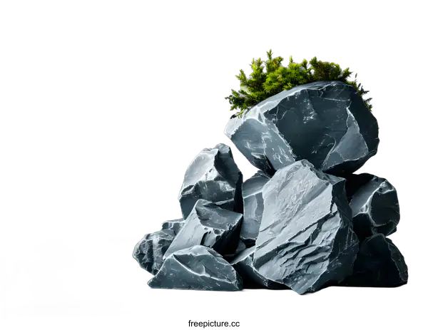 [Transparent Background PNG]Green Plant Growing on Stack of Rocks