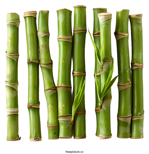 [Transparent Background PNG]Green Bamboo Stalks on White Background