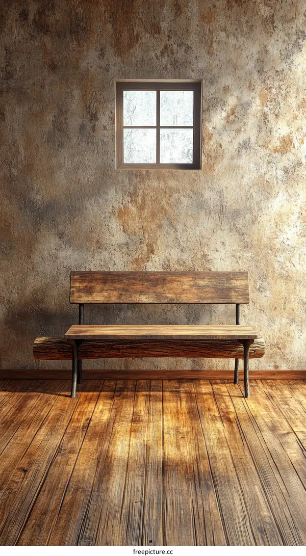 Rustic Wooden Bench in a Room with a Window