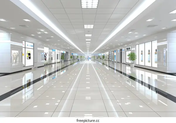 White Corridor Interior Design With Bright Lights