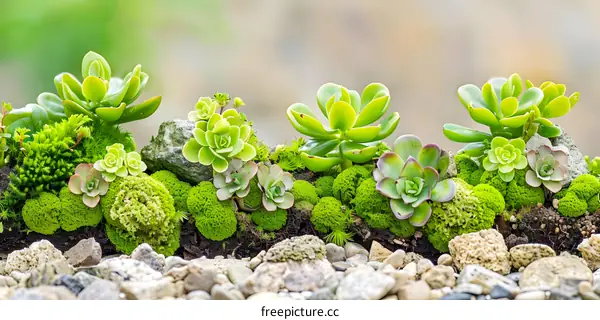 Green Succulents Plants and Moss on Rocks