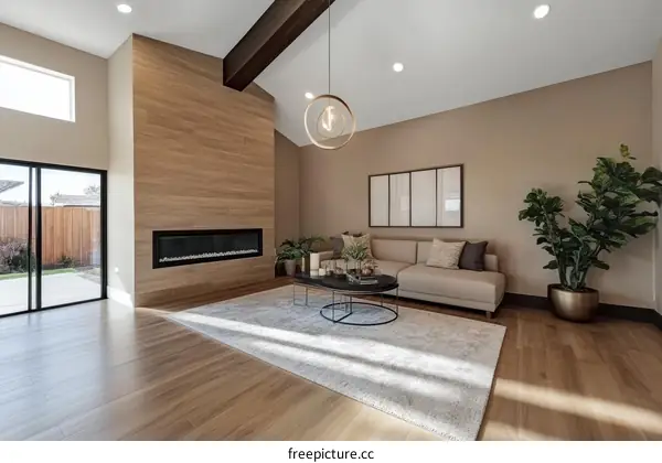 Modern Living Room with Wooden Feature Wall