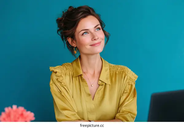 Confident Woman in Mustard Yellow Blouse