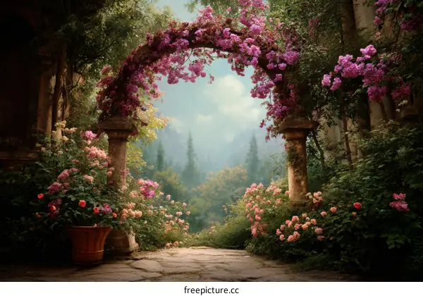 Enchanted Garden Archway of Blooming Flowers