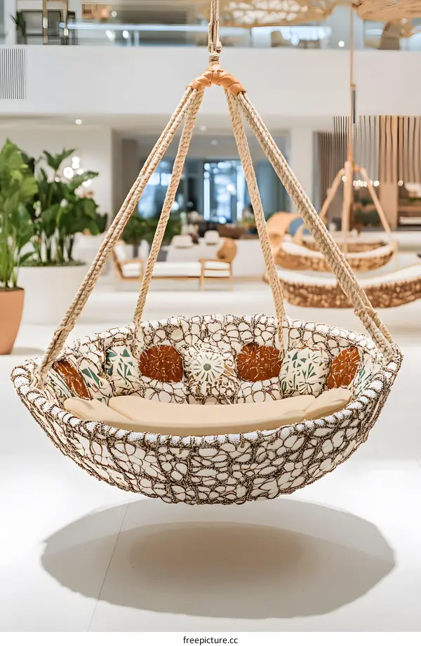 Suspended Woven Chair With Cushions