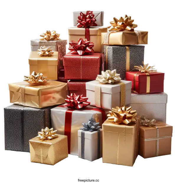 [Transparent Background PNG]Stacked Christmas Gifts with Various Colors