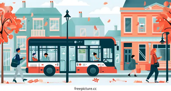 Bus Stop in Autumn City