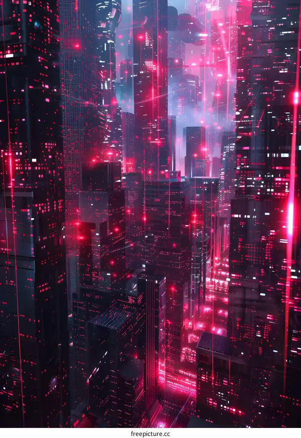 A digital painting of a cyberpunk city at night