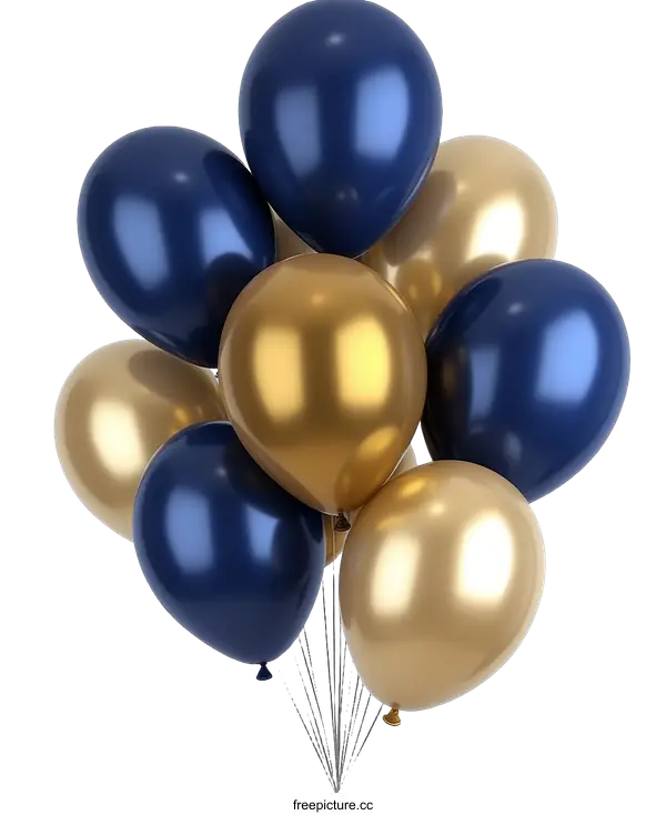 [Transparent Background PNG]A Bunch of Navy Blue and Gold Balloons