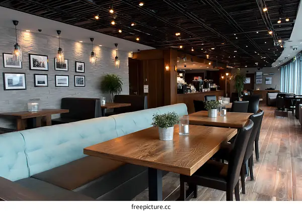 Modern Cafe Interior Design with Wooden Furniture