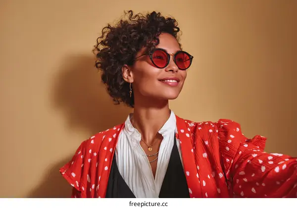 Stylish Woman in Red Polka Dot Outfit