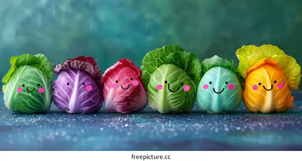 Smiling Cabbage Friends: A Colorful Group of Vegetables