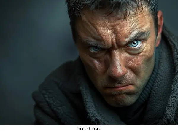 Close Up Portrait of a Man with Blue Eyes