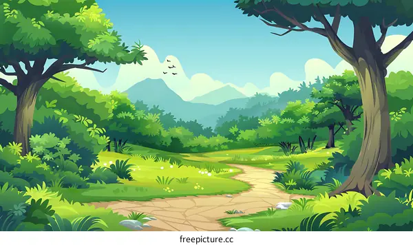 Green Forest Path Landscape Illustration