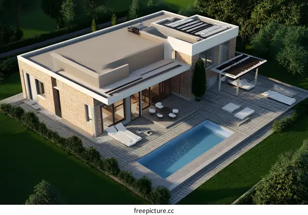 Modern House with Swimming Pool and Patio