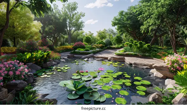 Captivating Chinese Garden Landscape: Pavilion, Bridge, and Nature's Embrace