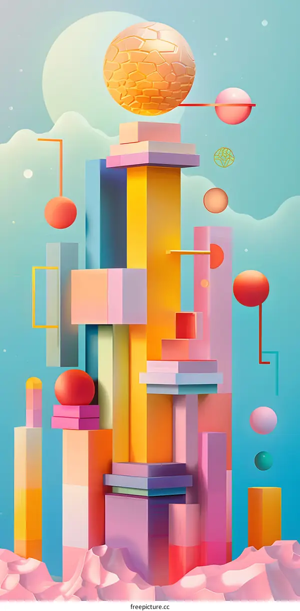 Abstract Geometric Shapes in Pastel Colors 3D Illustration